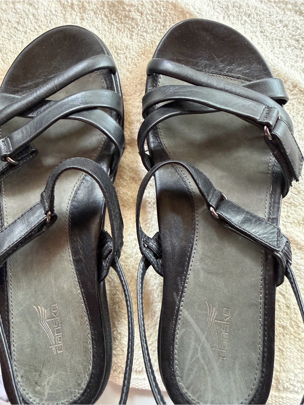 Dansko Black Leather Crisscross Strap Sandals